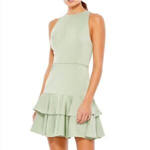Ieena Mac Duggal $258 Pistachio Green Ruffled Sleeveless Jewel Neck Dress